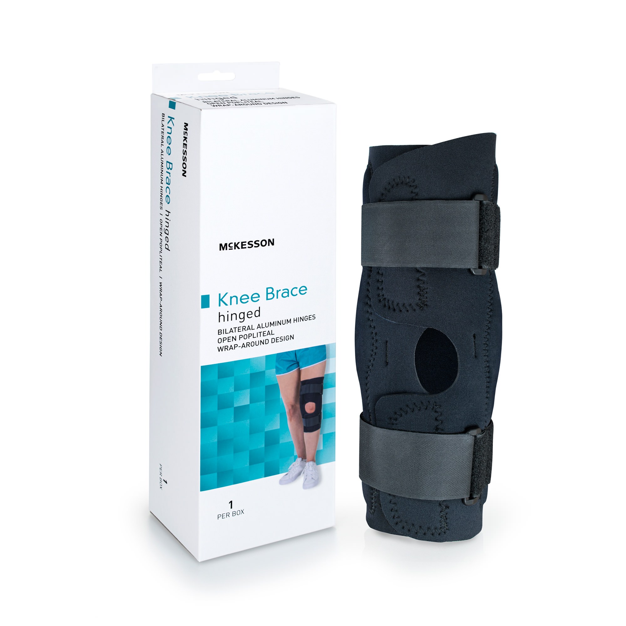 McKesson Wraparound Knee Brace Hook n Loop Strap Closure with D-Rings Black Left-Right Knee