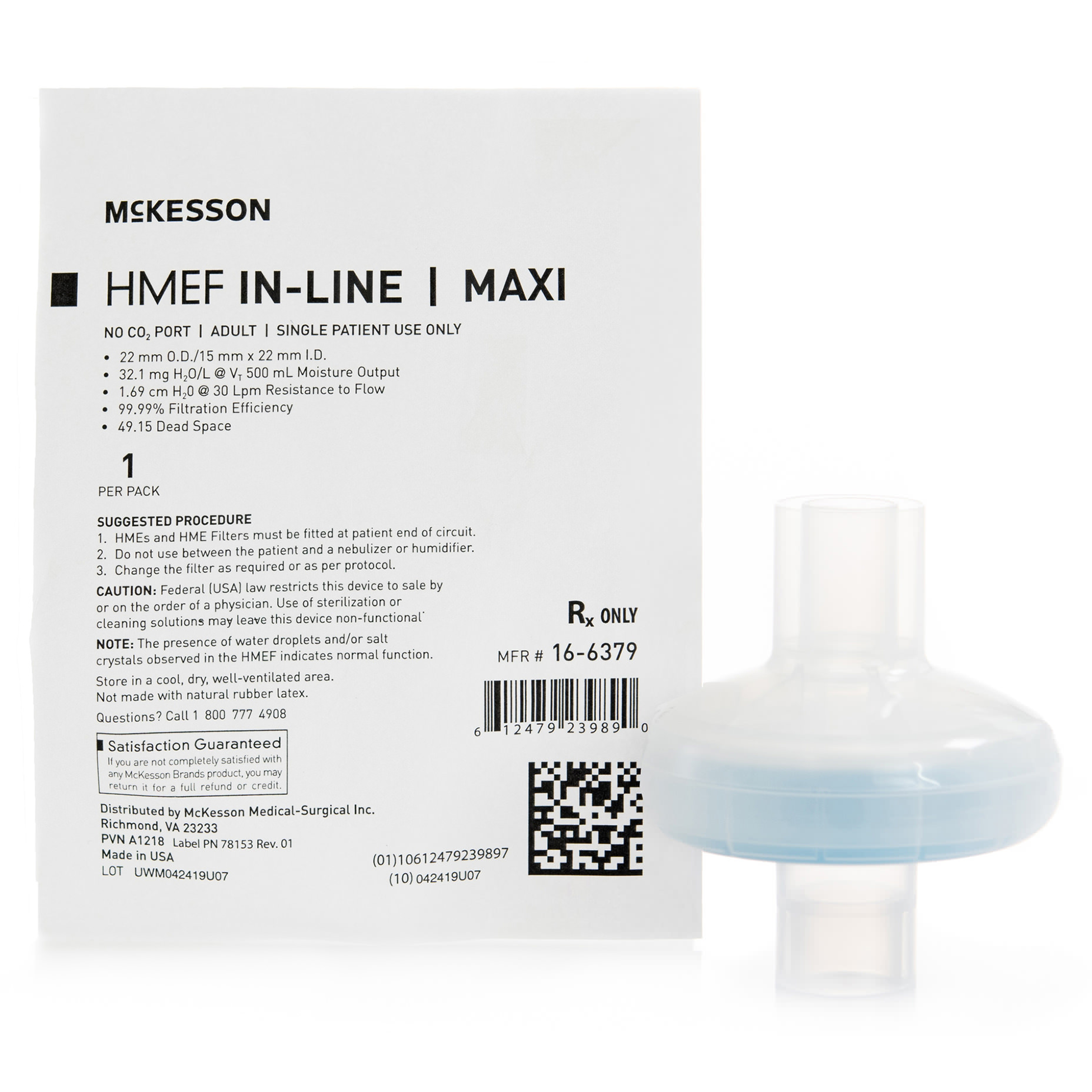 McKesson Heat and Moisture Exchanger with Filter, 49.15 mL - Main image