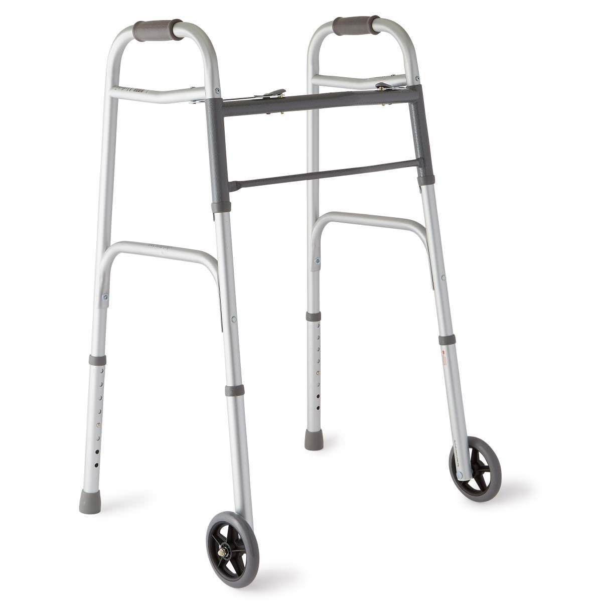 Medline Two-Button Folding Walker with 5" Wheels