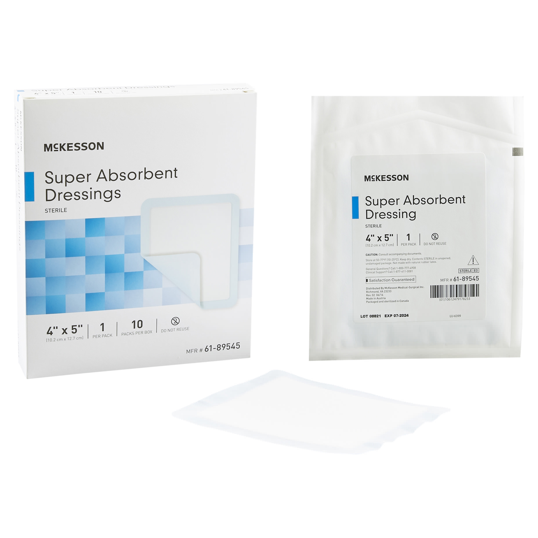 McKesson Super Absorbent Dressing Polypropylene Backing Blue White Rectangle Sterile - Main image