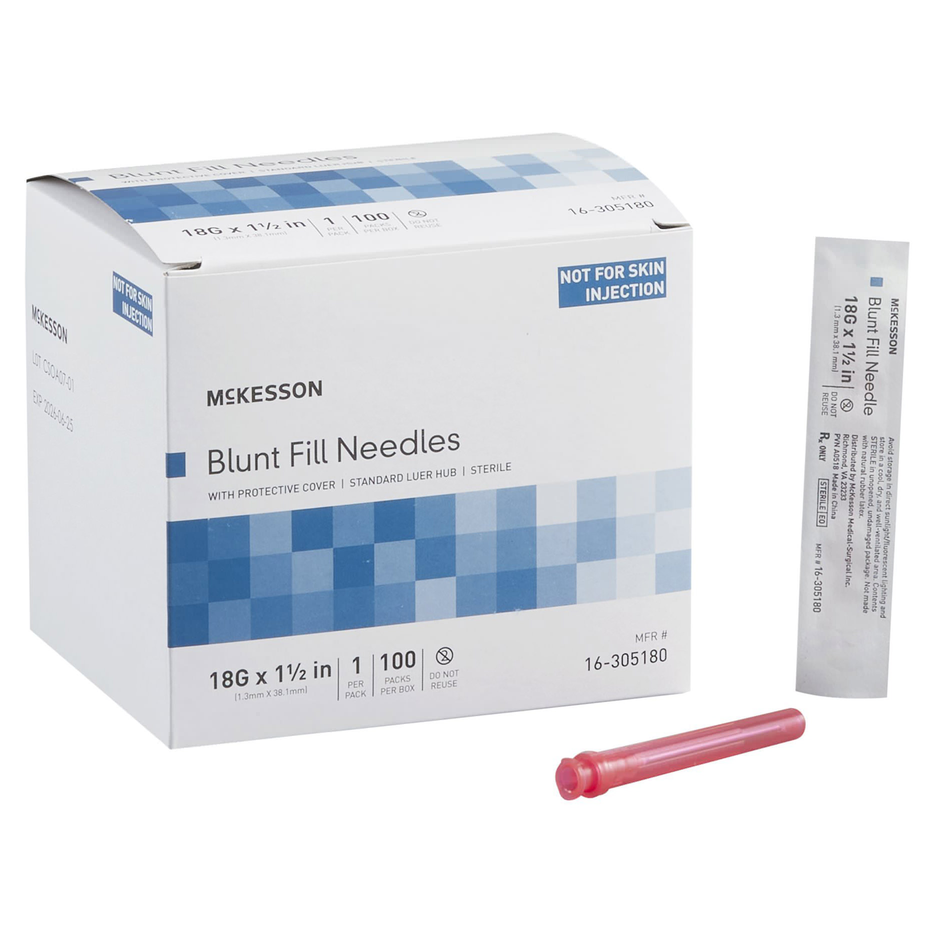 McKesson Fill Needle Without Filter 18 Gauge Sterile 45° Blunt
