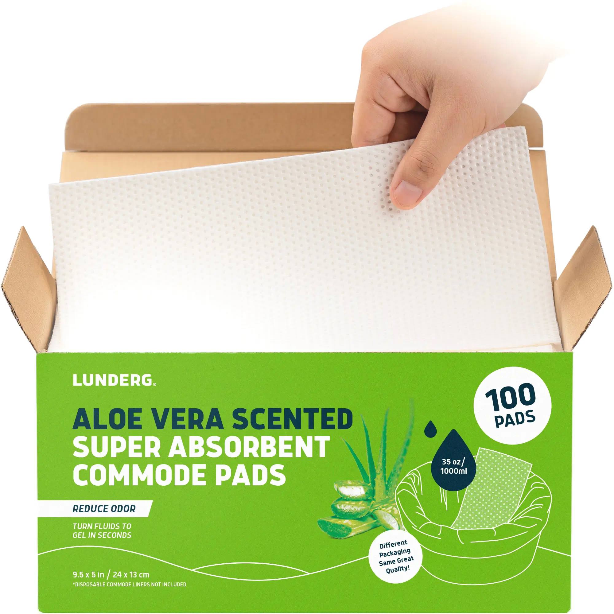 Lunderg Aloe Scented Super Absorbent Commode Pads - Medical Grade Value Pack 100 Count - for Disposable Bedside Commode Liners, Adult Chairs, Portable