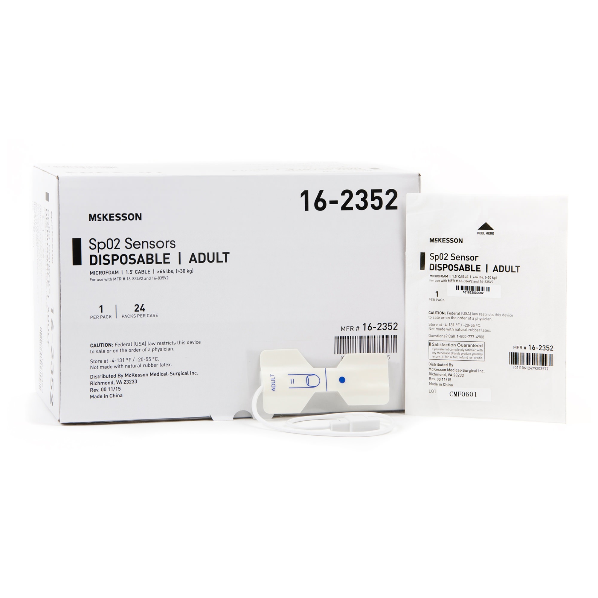 McKesson SPO2 Sensor 1.5 Foot Cord Finger Single Patient Use Adult - Main image