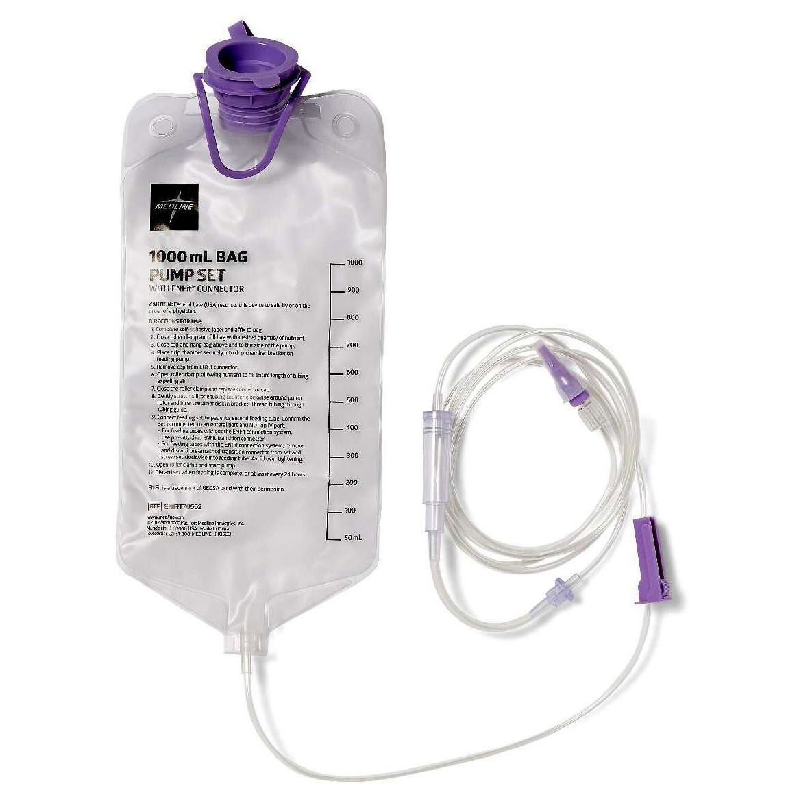 Medline EntraFlo Enteral Feeding Pump Bag Set with ENFit Connector thumbnail 1