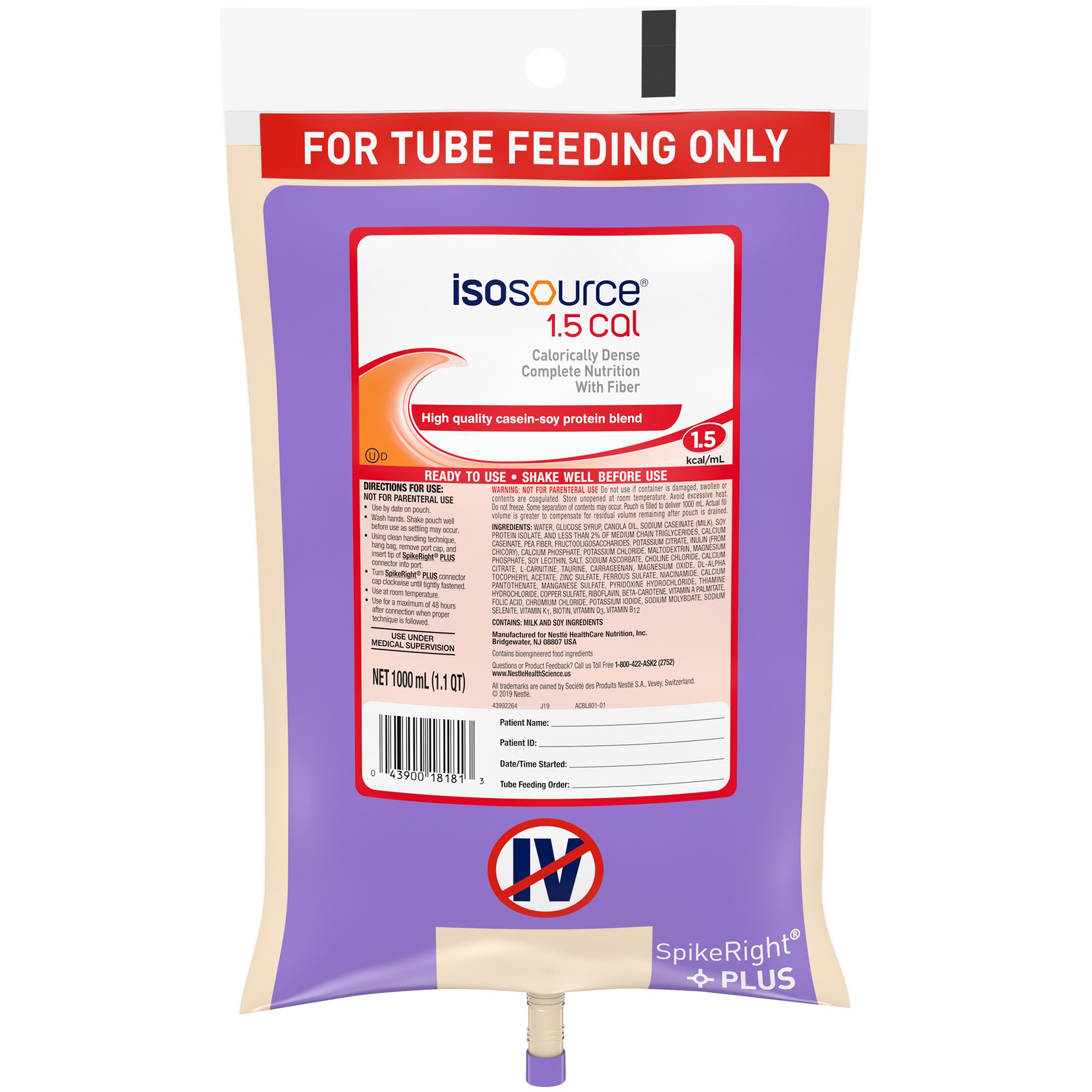 Isosource 1.5 Cal Ready to Hang Tube Feeding Formula with Fiber thumbnail 1