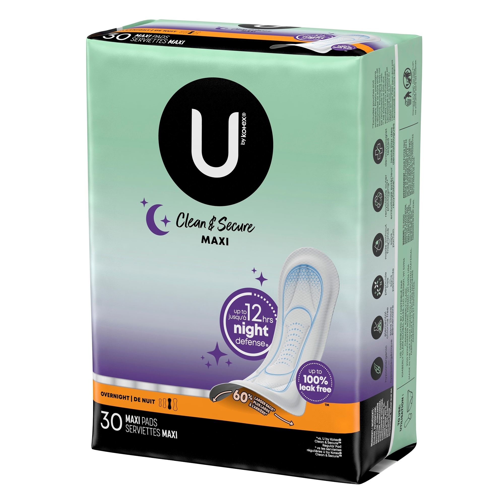 U by Kotex Clean & Secure Overnight Maxi Pads thumbnail 2