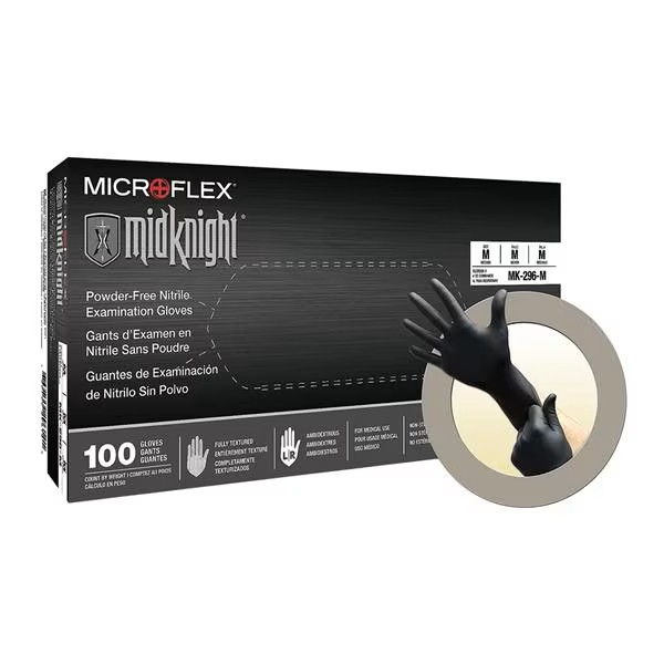Microflex MidKnight Black Nitrile Exam Gloves, Small - 100 Count