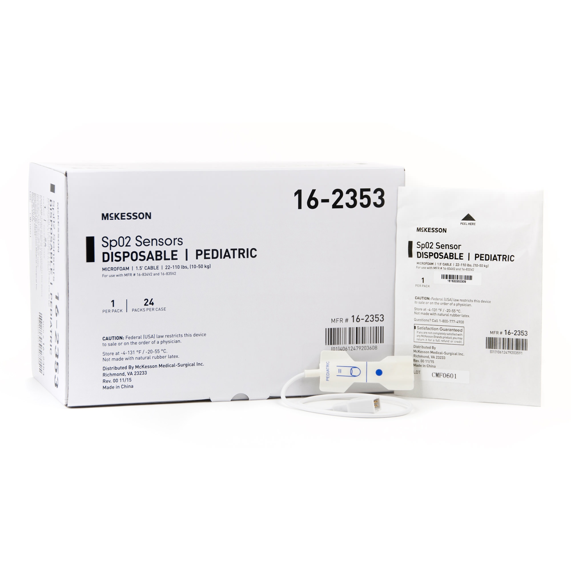 McKesson SPO2 Sensor 1.5 Foot Cord Finger Single Patient Use Pediatric - Main image