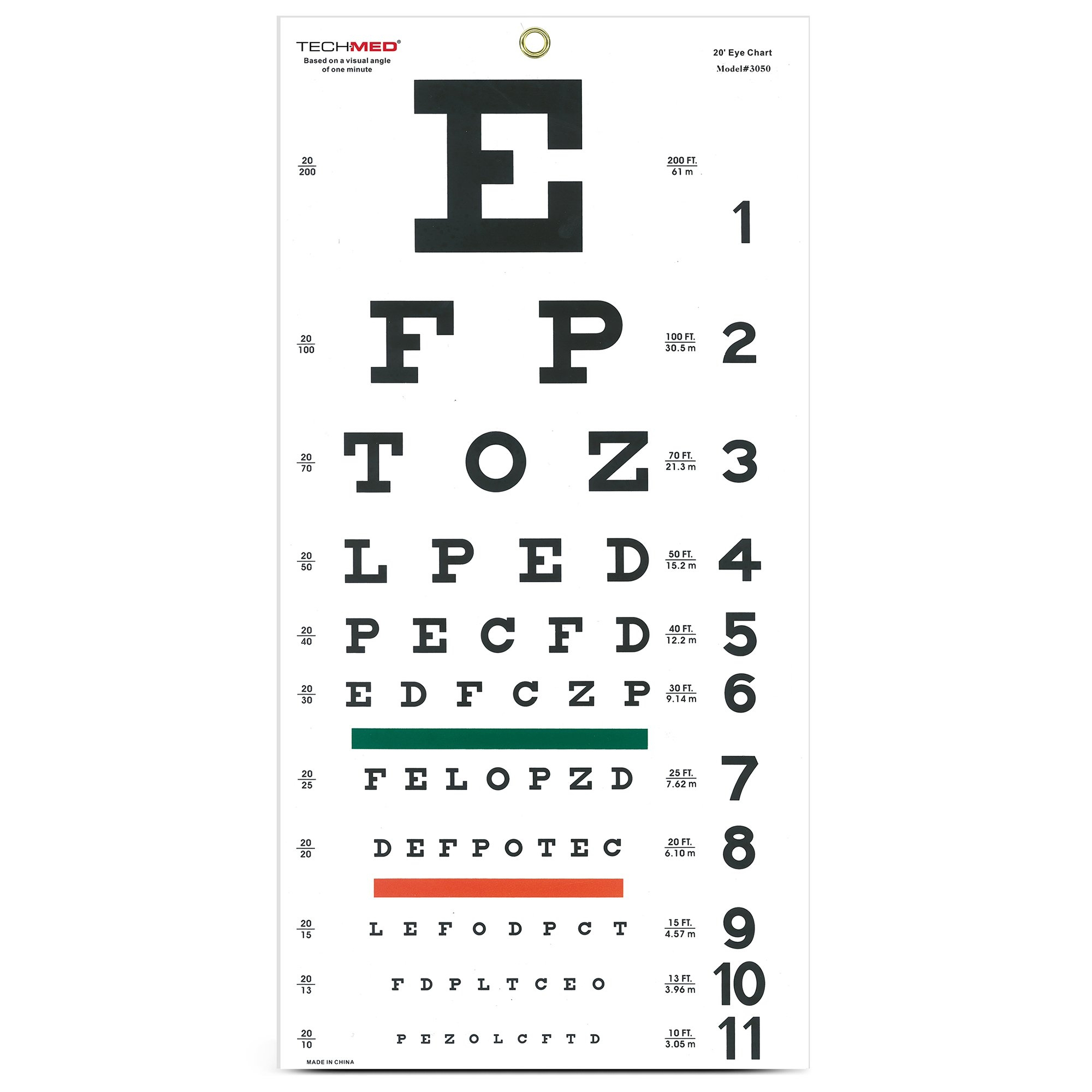 Tech-Med Snellen Eye Chart | 20 ft Visual Acuity Test