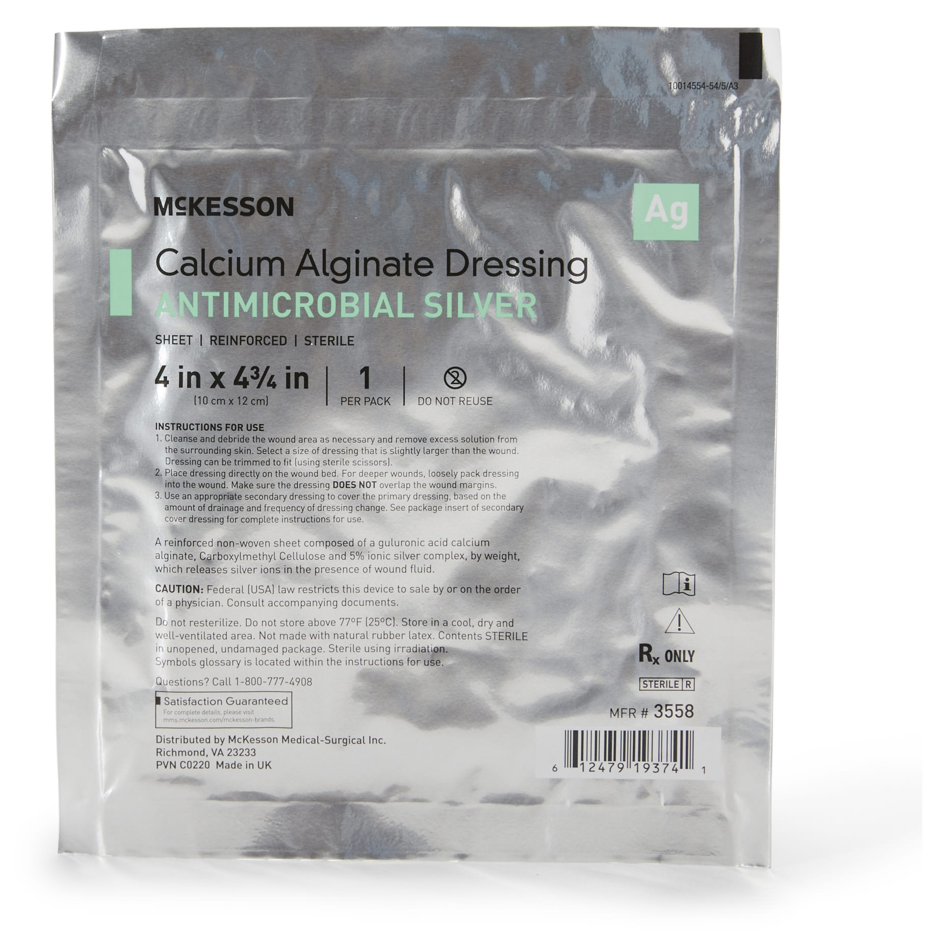 McKesson Silver Alginate Dressing White Rectangle Sterile thumbnail 8