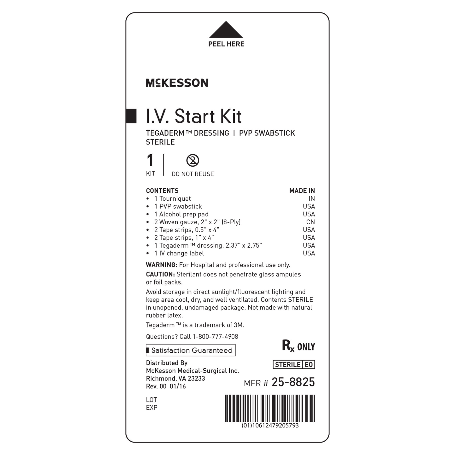 IV Start Kit with Tegaderm Dressing, PVP Swabstick