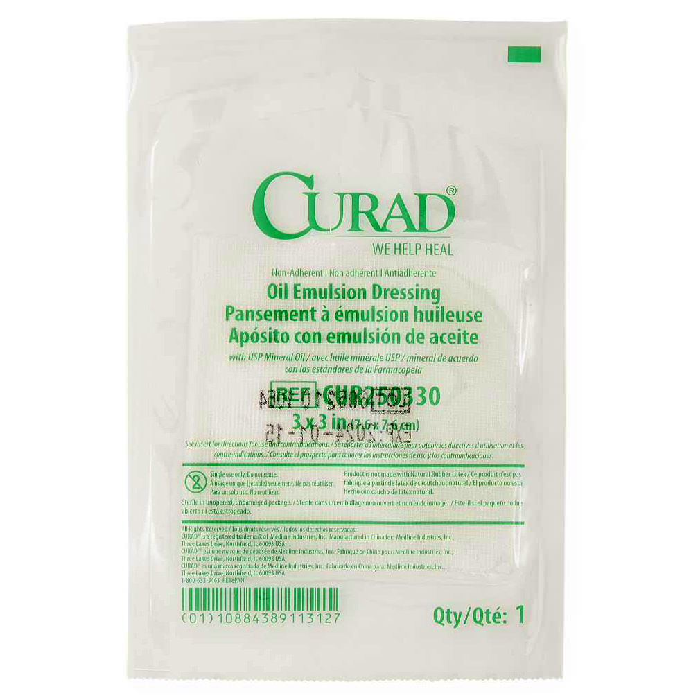 Curad Non-adherent Oil Emulsion Dressing, Sterile, 3 x 3 Inch - Box of 50 Curad Non-adherent Oil Emulsion Dressing, Sterile, 3 x 3 Inch - Box of 50