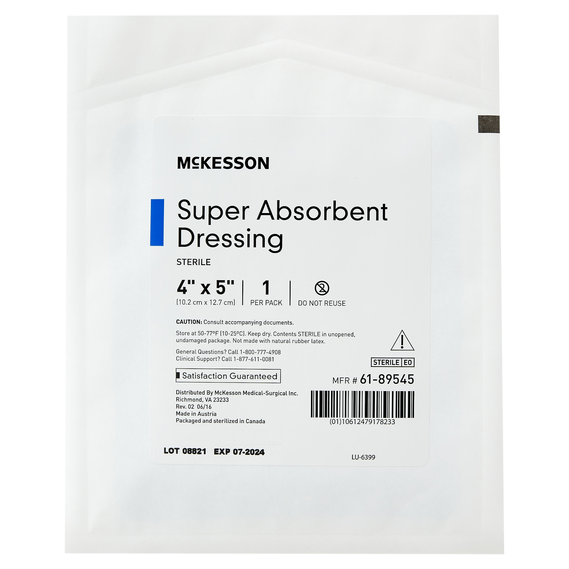 McKesson Super Absorbent Dressing Polypropylene Backing Blue White Rectangle Sterile thumbnail 3
