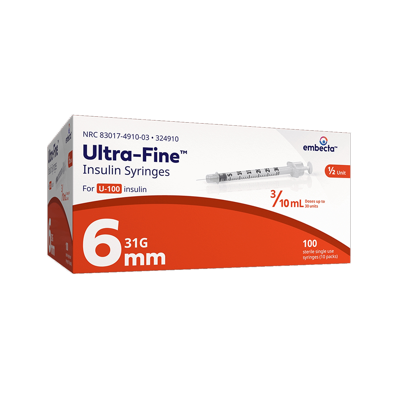 Embecta Ultra-Fine Insulin Syringes, Short Bevel thumbnail 1