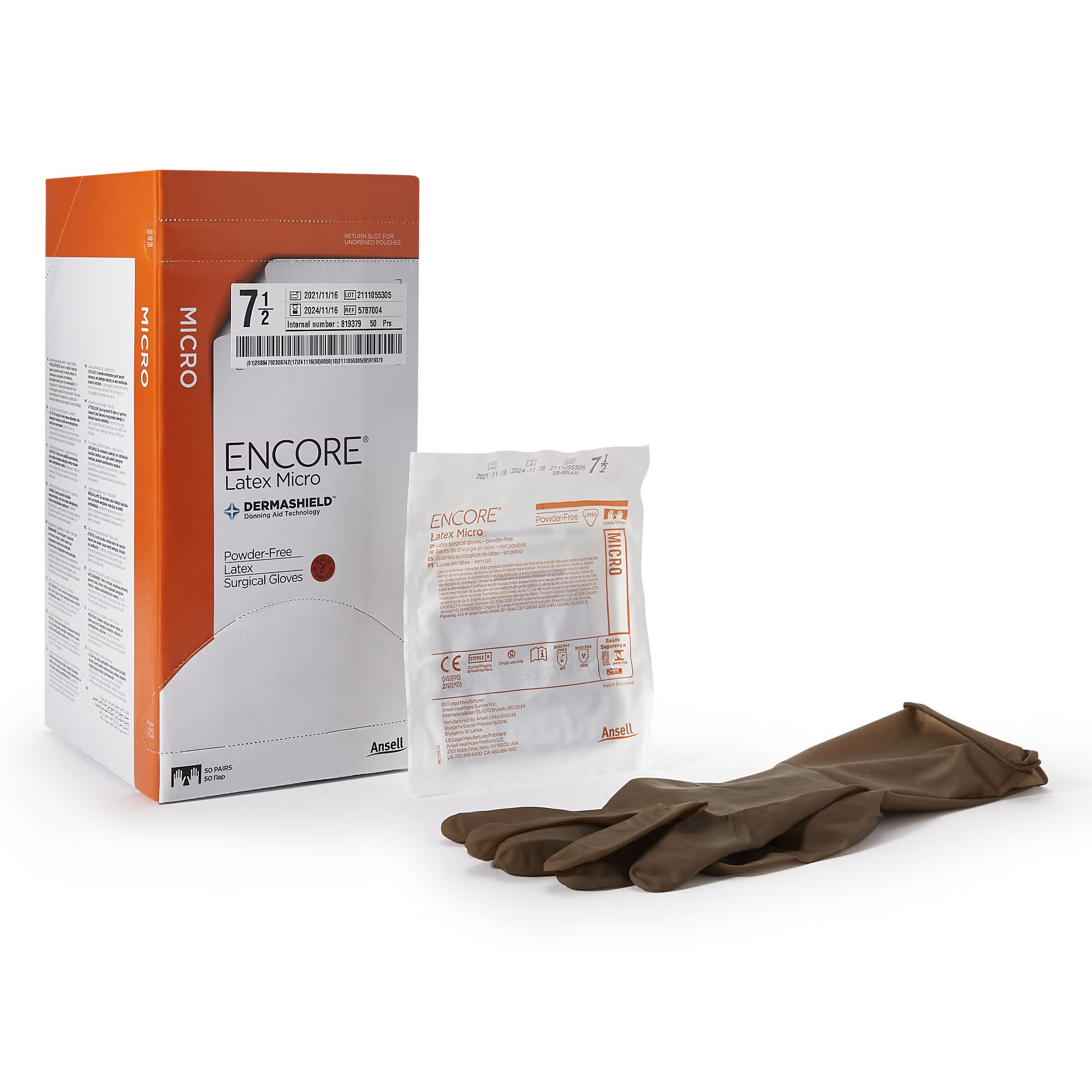 ENCORE Latex Micro Surgical Glove Size 7, Brown, Beaded Cuff