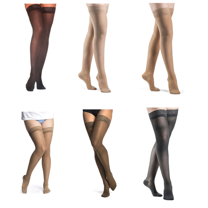 Sigvaris Eversheer Thigh High with Lace Silicone Border Compression Stocking, 20-30mm Hg, closed toe thumbnail 1