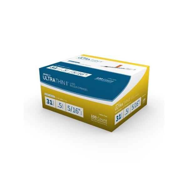 AIMSCO Ultra Thin II Standard U-100 Insulin Syringe with Needle