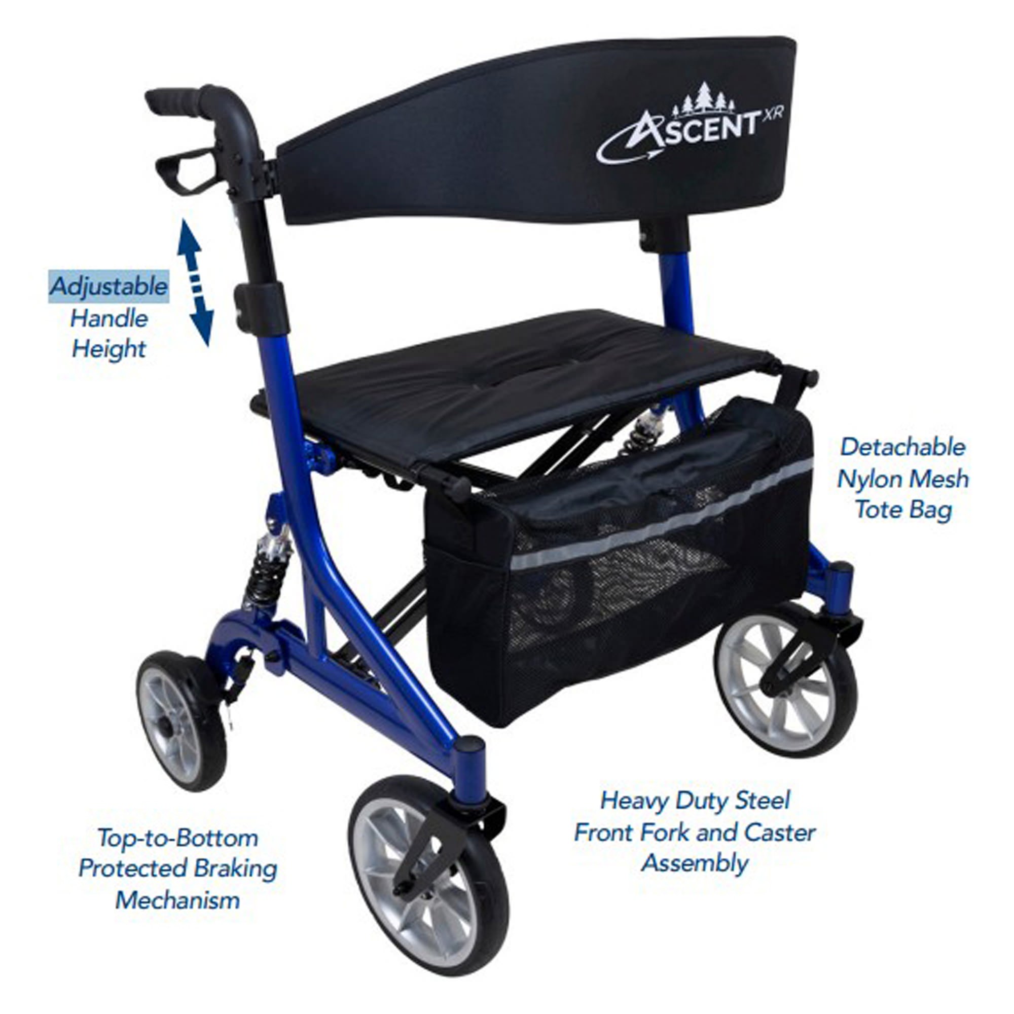 ProBasics Ascent XR Euro-Style Rollator, Cobalt Blue thumbnail 2