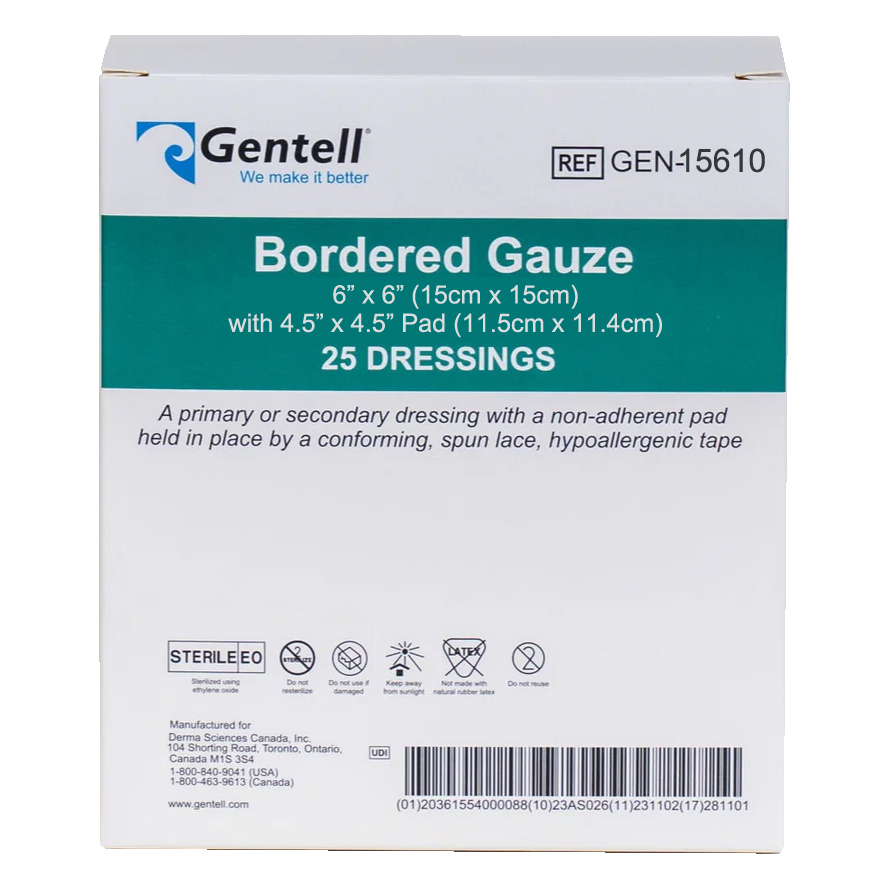 Gentell Bordered Gauze Dressing 6x6 Inch | Non-Adherent Wound Care