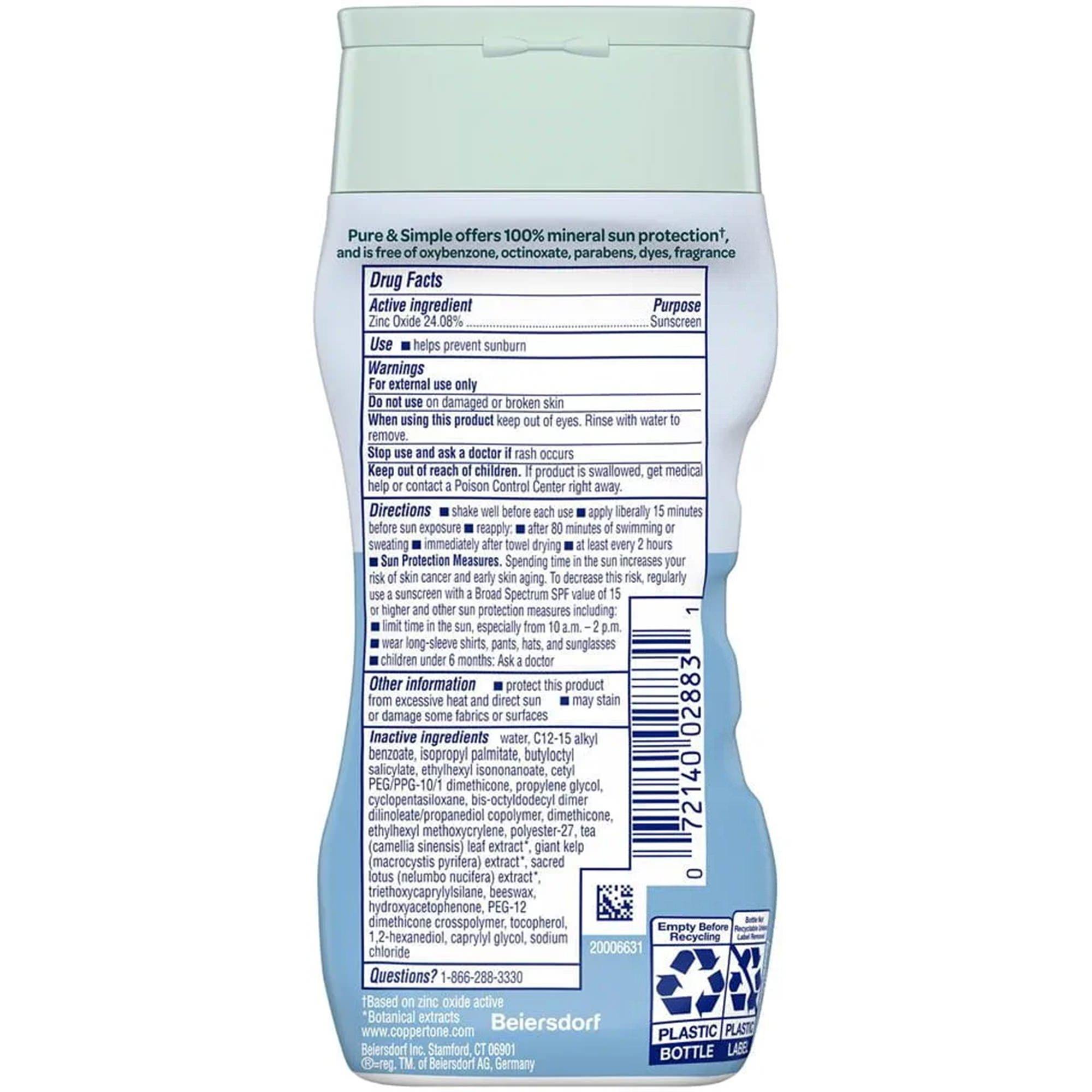 Coppertone Pure and Simple Zinc Oxide Sunscreen SPF 50, 6 oz - Each thumbnail 2