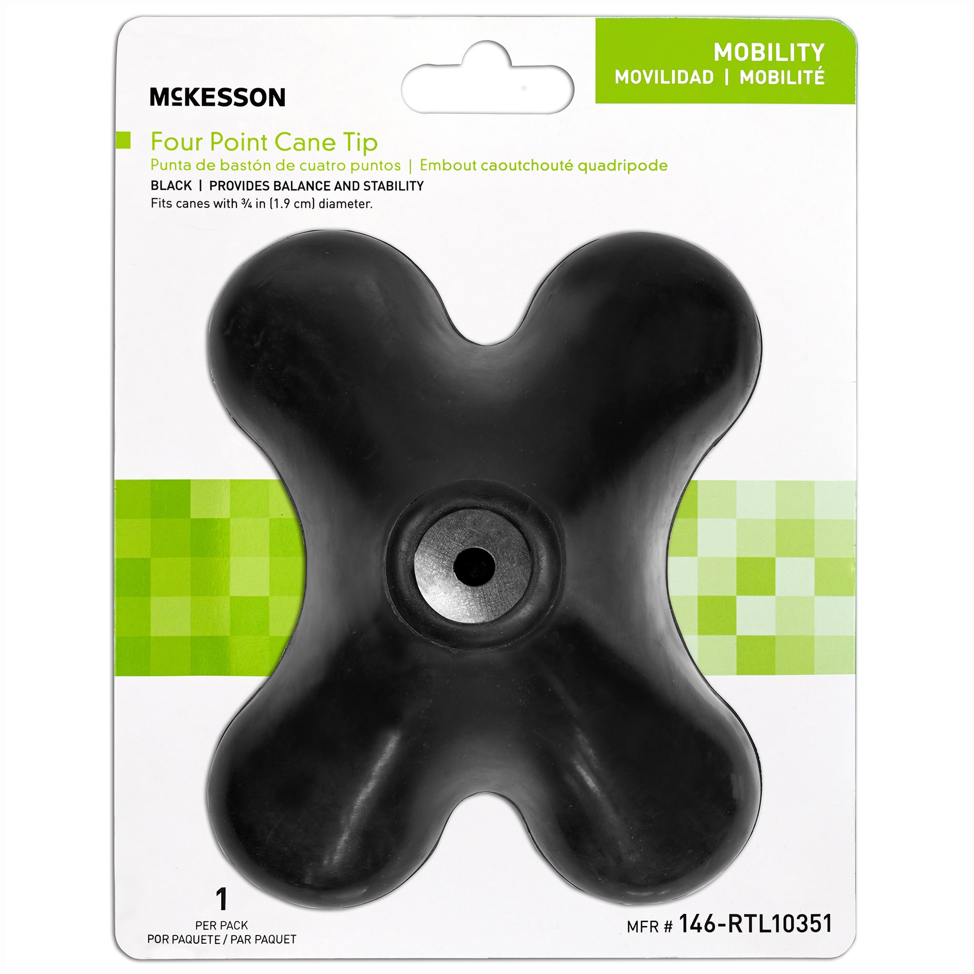 McKesson Black Rubber 4-Point Cane Tip