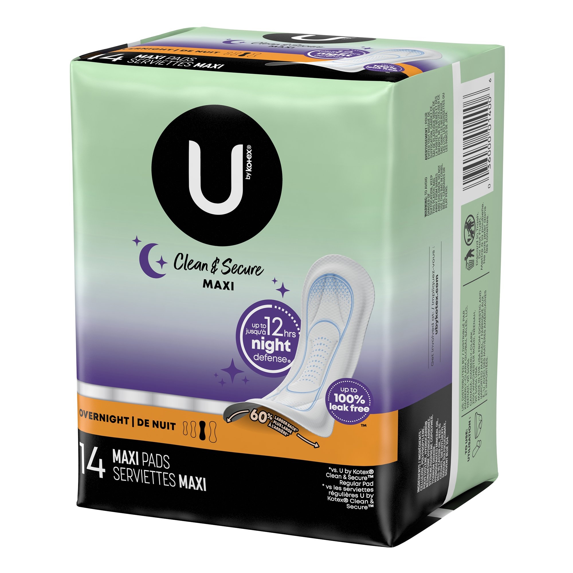 U by Kotex Clean & Secure Overnight Maxi Pads thumbnail 2