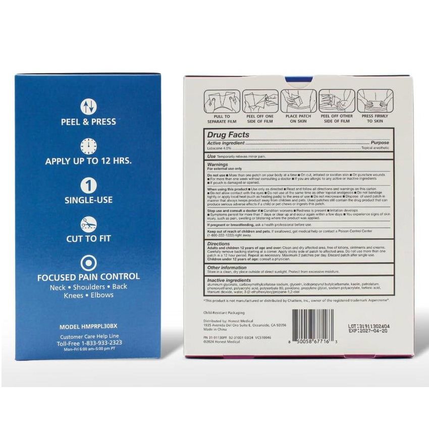 HonestMed Lidocaine Patches, 4 % - Box of 30 thumbnail 2