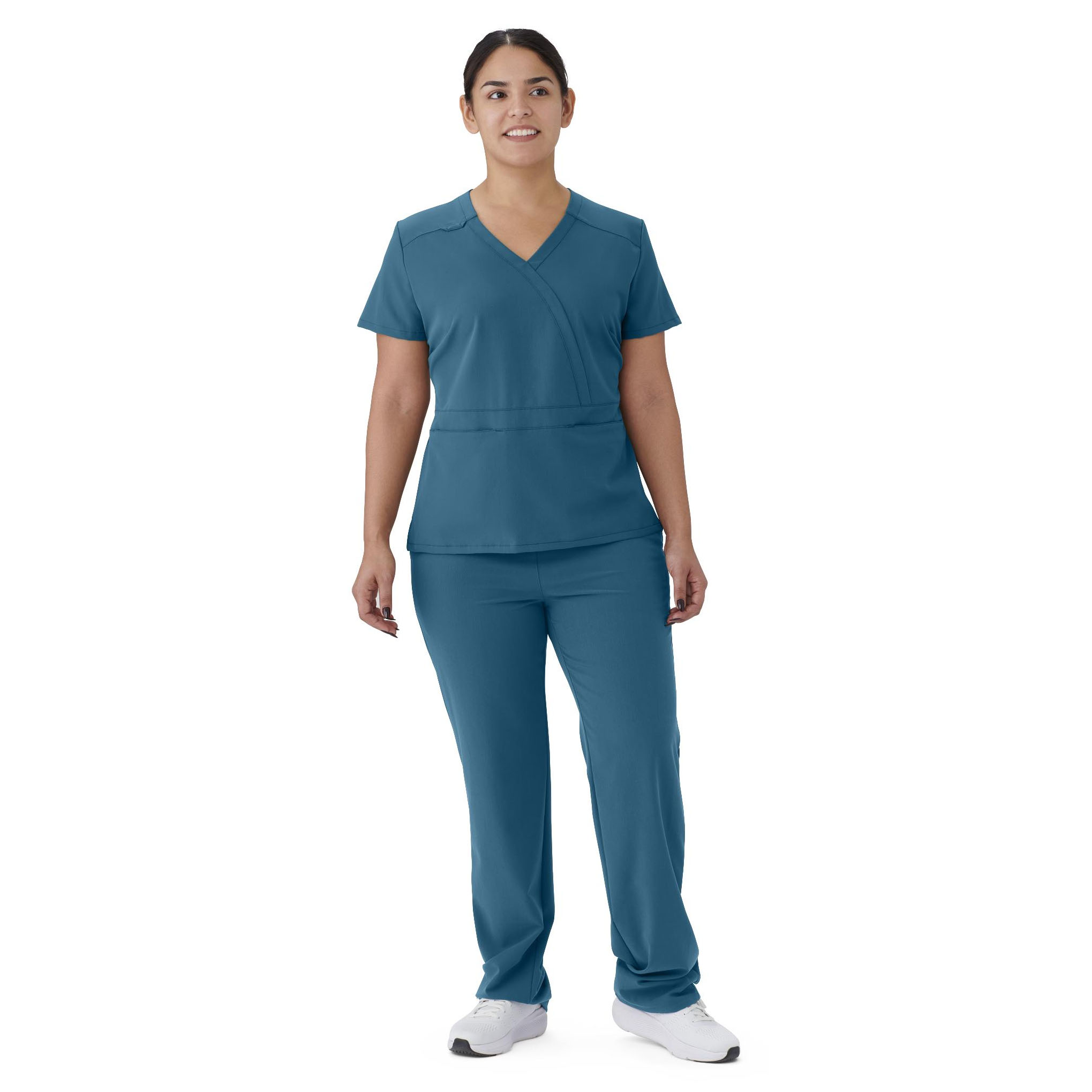 Brooklyn AVE Women's Mock Wrap Scrub Top, 4-Way Stretch, Gray