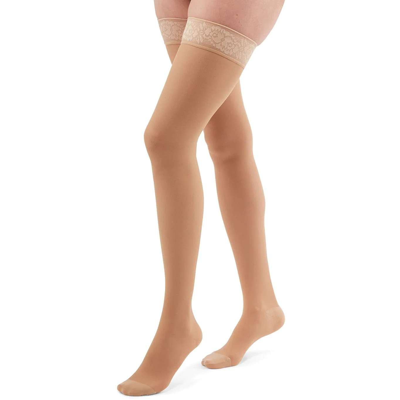 Duomed Transparent Thigh High Compression Stocking with Silicone Lace Top Band thumbnail 1