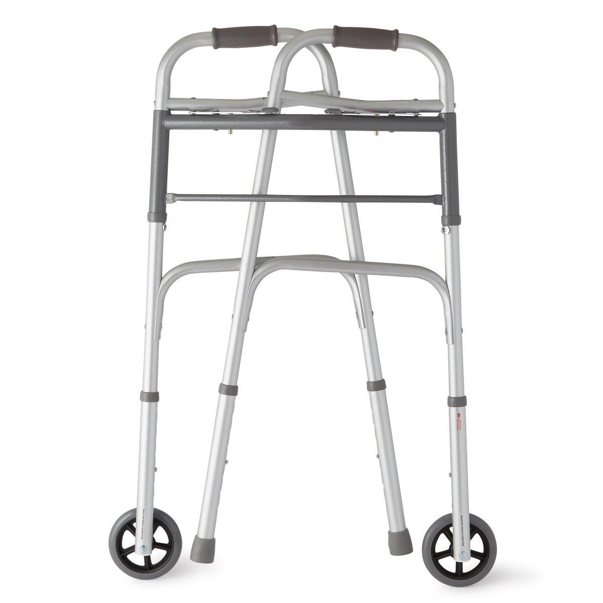 Medline Two-Button Folding Walker with 5" Wheels thumbnail 3