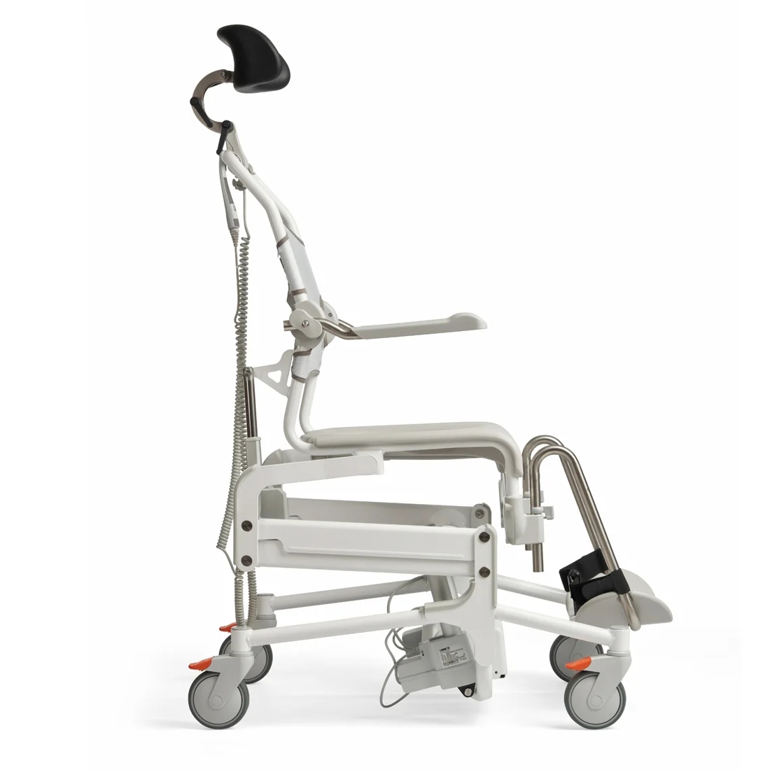 Etac Alto powered height adjustable and tilt mobile shower commode chair thumbnail 7