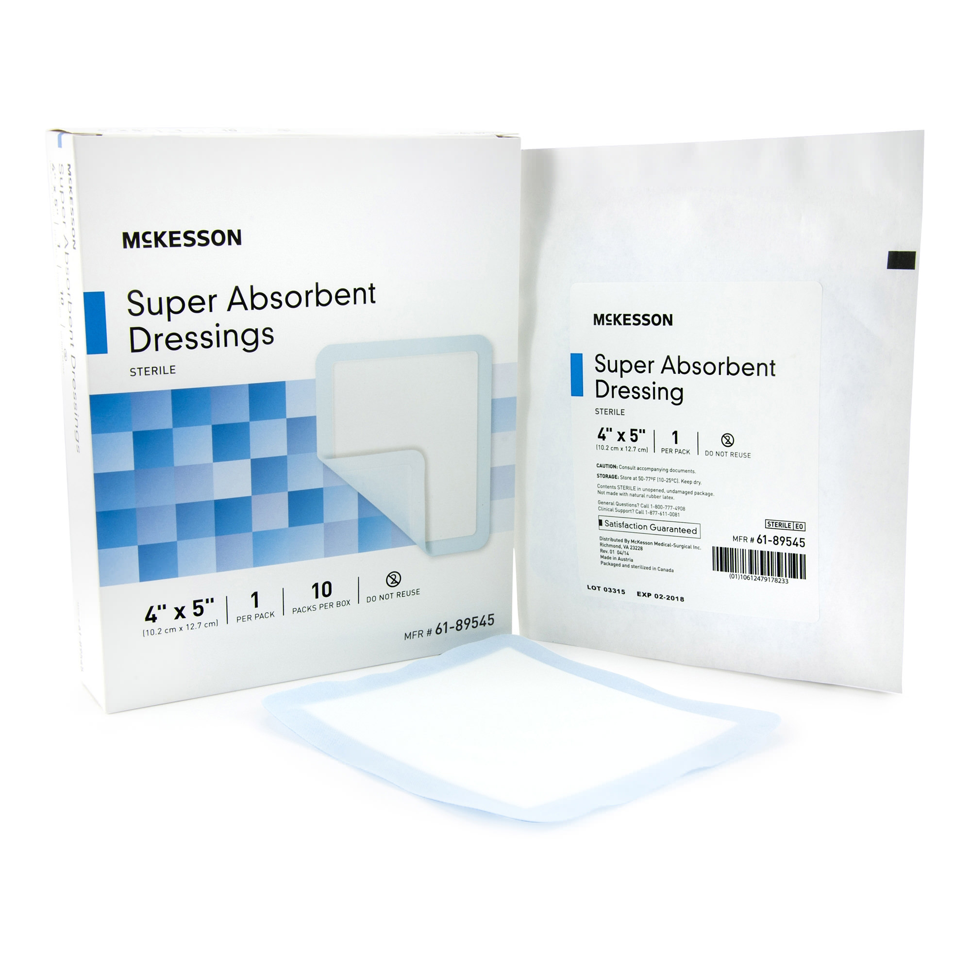 McKesson Super Absorbent Dressing Polypropylene Backing Blue White Rectangle Sterile thumbnail 5