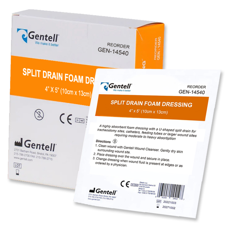 Gentell Non-Bordered Split Drain Foam Dressing