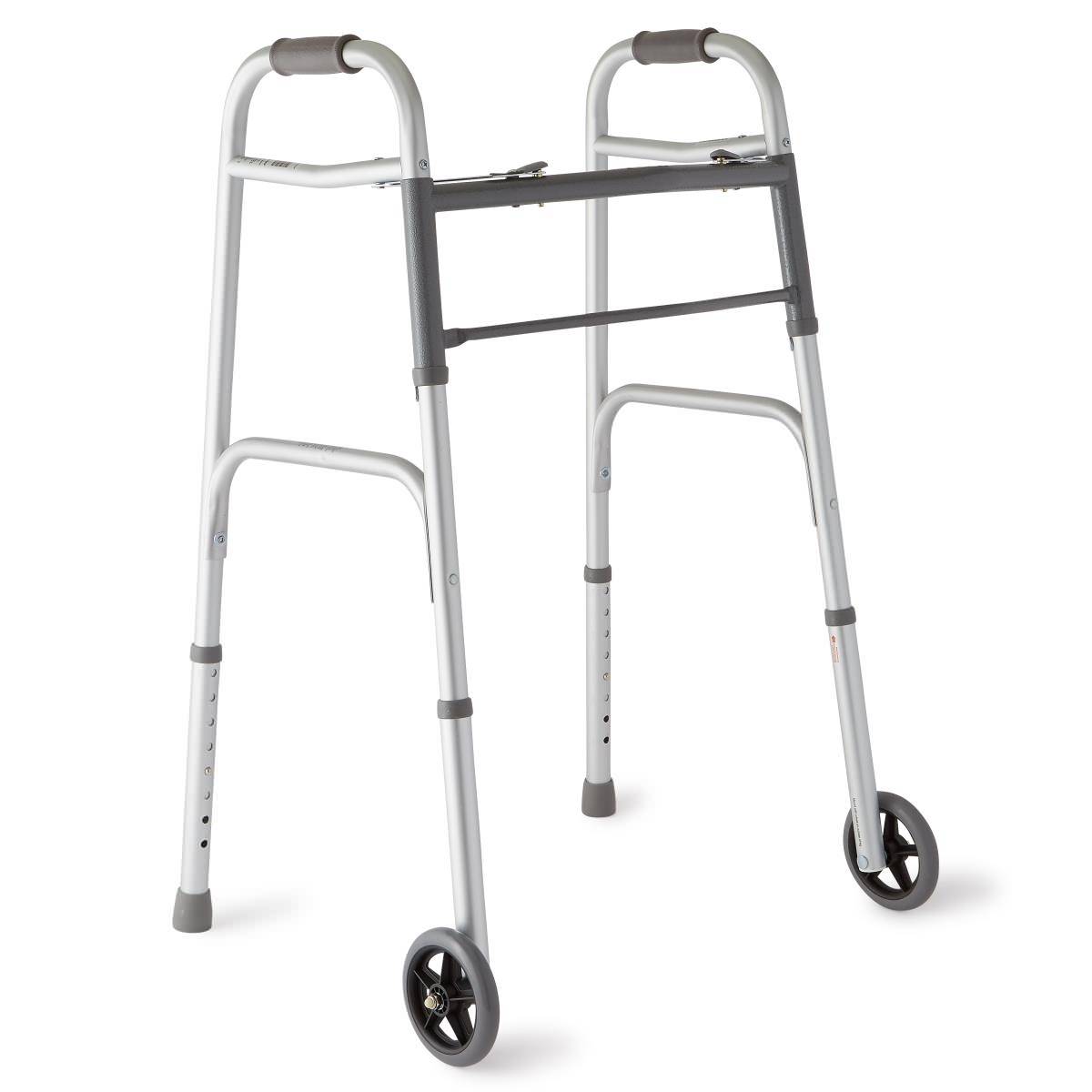 Medline Two-Button Folding Walker with 5" Wheels