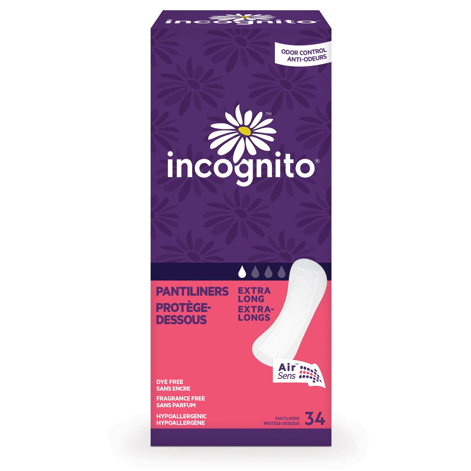 Incognito Panty Liner Extra Long, Light Absorbency - Bag of 34 - Main image