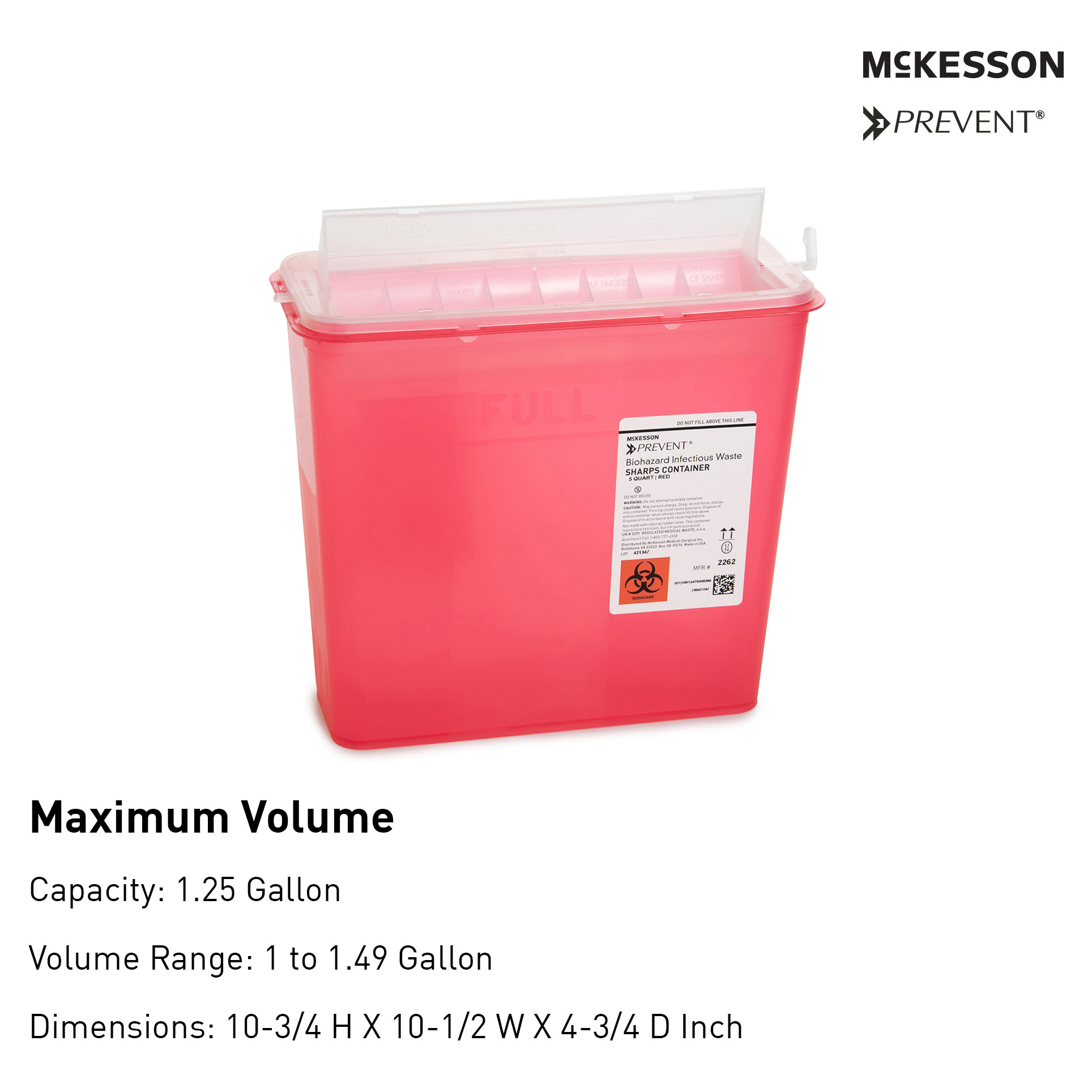 McKesson Prevent Sharps Container, Horizontal Entry | 1.25 Gallon