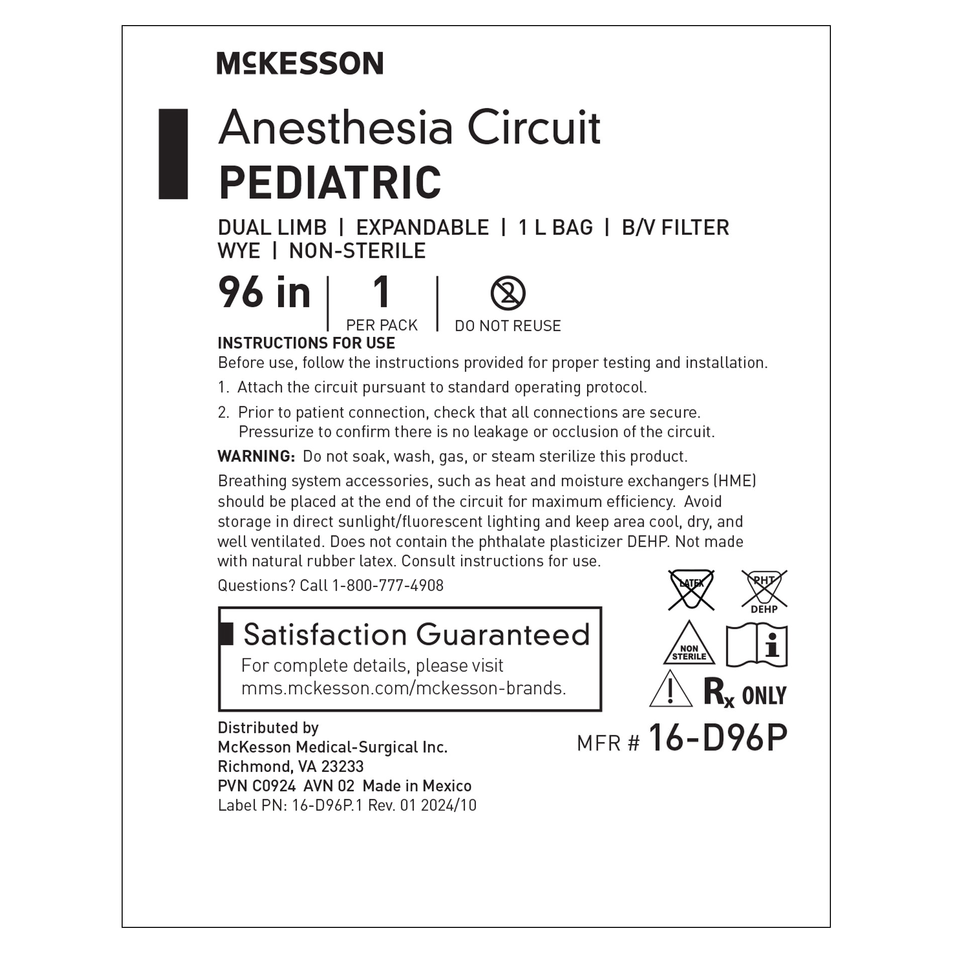 McKesson Anesthesia Breathing Circuit | 1 Liter Bag, Dual Limb