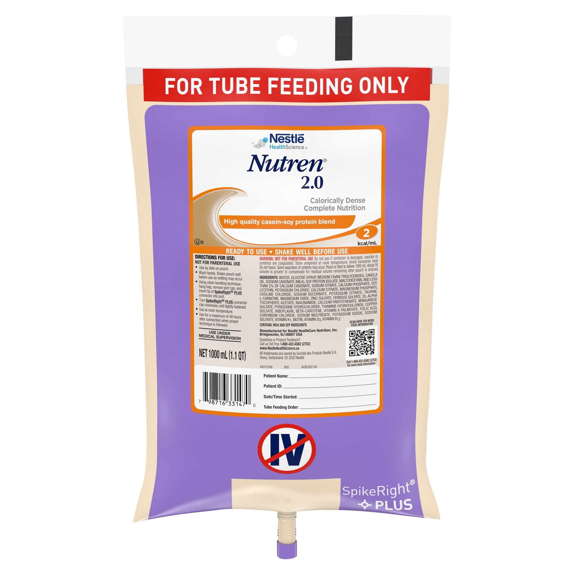 Nutren 2.0 Kcal High Quality Casein And Soy Protein Blend RTH Tube Feeding Formula