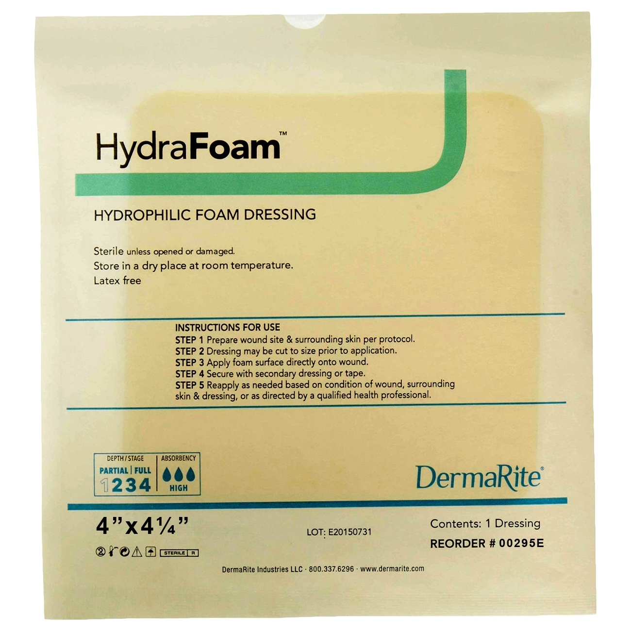 DermaRite HydraFoam Foam Dressing 6x6, Box of 10