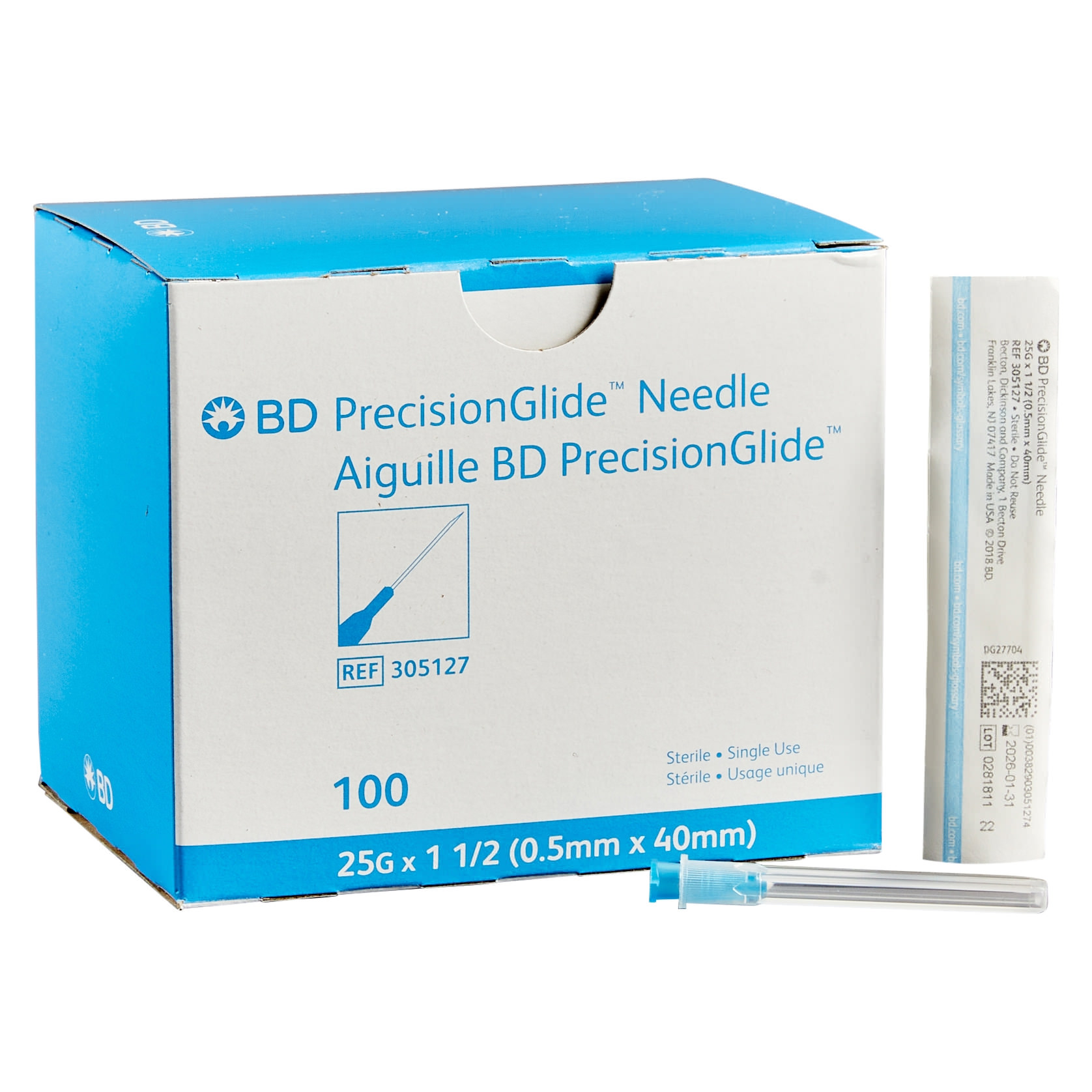 BD PrecisionGlide 23G x 1.5 Hypodermic Needle, Box of 100