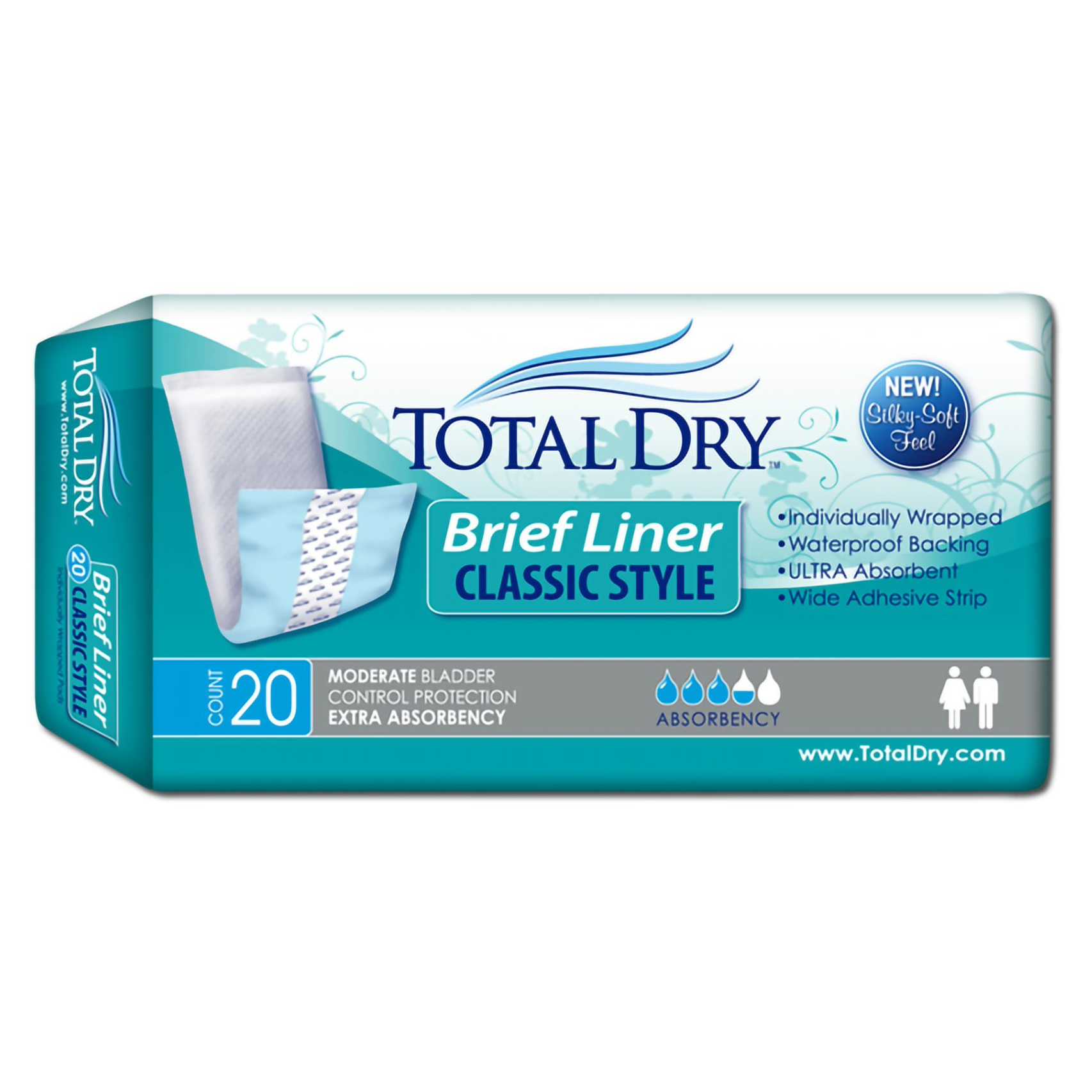 TotalDry Classic Style Brief Liners, Moderate Absorbency