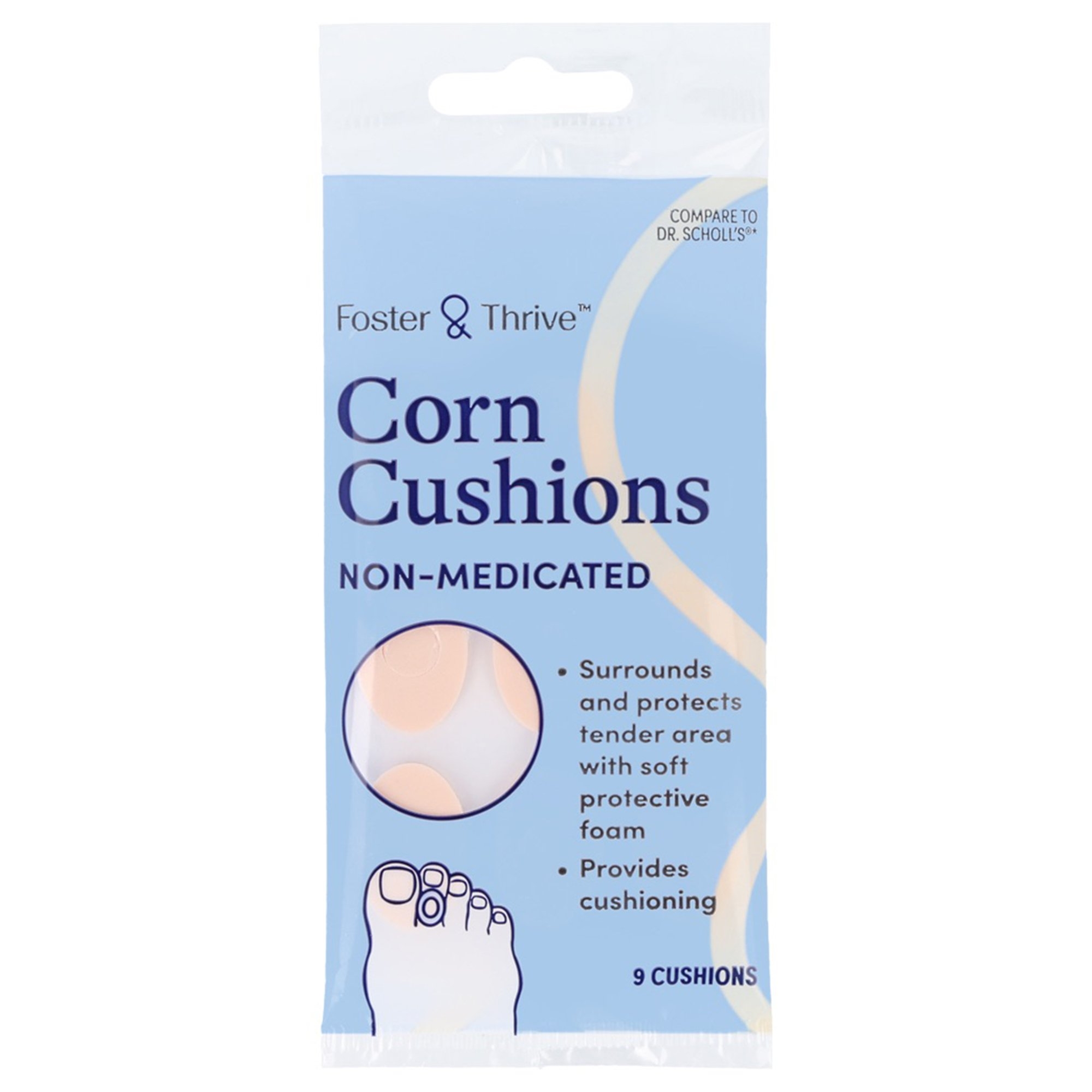 Foster & Thrive Corn Cushion Adhesive One Size Fits Most Backing Toe - Package of 9