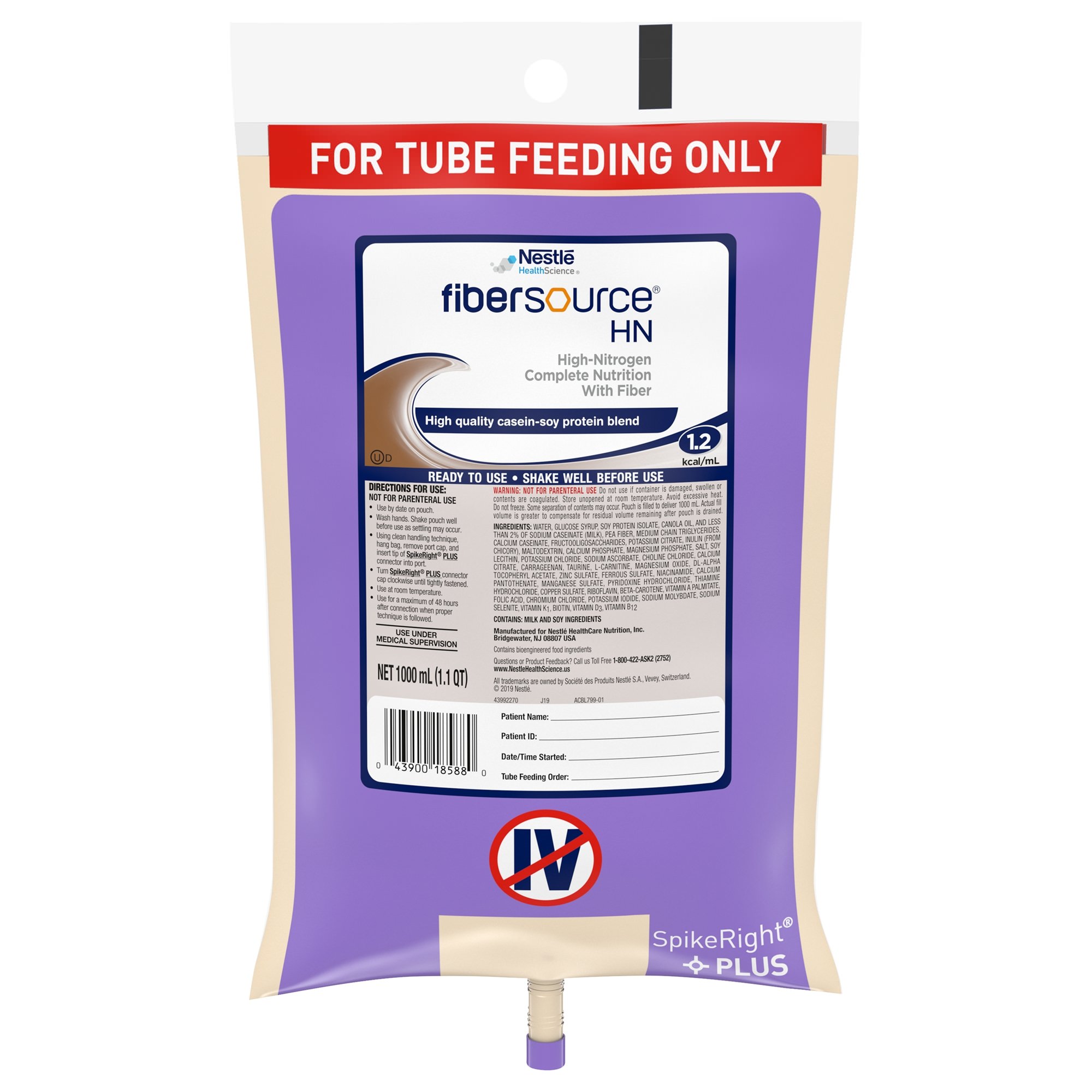 Fibersource HN 1.2 Kcal Nutritionally Complete Ready to Hang Liquid Formula with Fiber