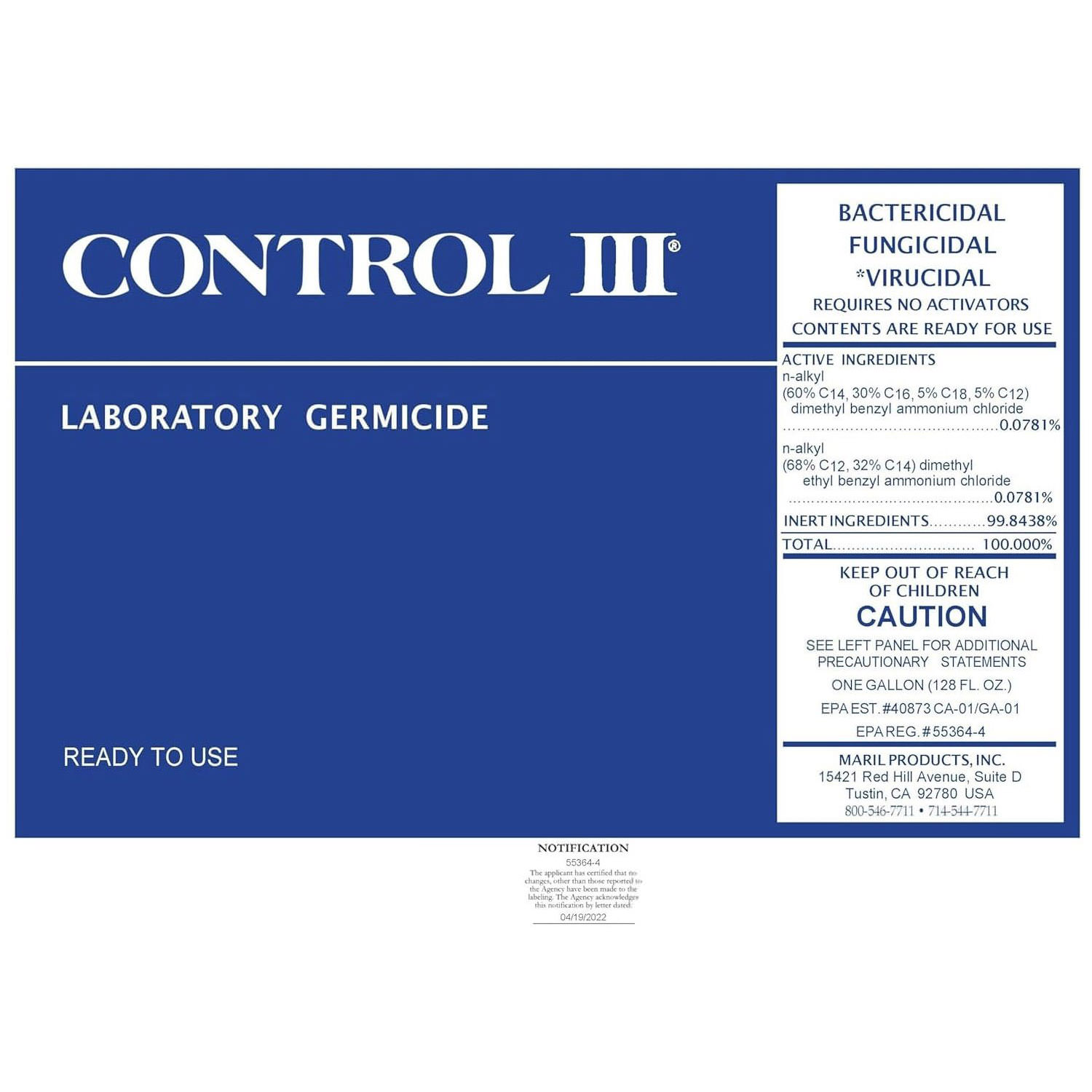 Control III Laboratory Germicide Surface Disinfectant Cleaner thumbnail 2