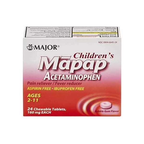 Mapap Children's Pain Relief Chewable Tablet, Bubble Gum Flavor - Box of 24 - Main image