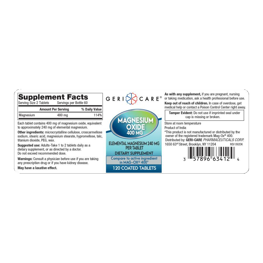 Geri-Care Magnesium Oxide Mineral Supplement Tablet, 400 mg thumbnail 2