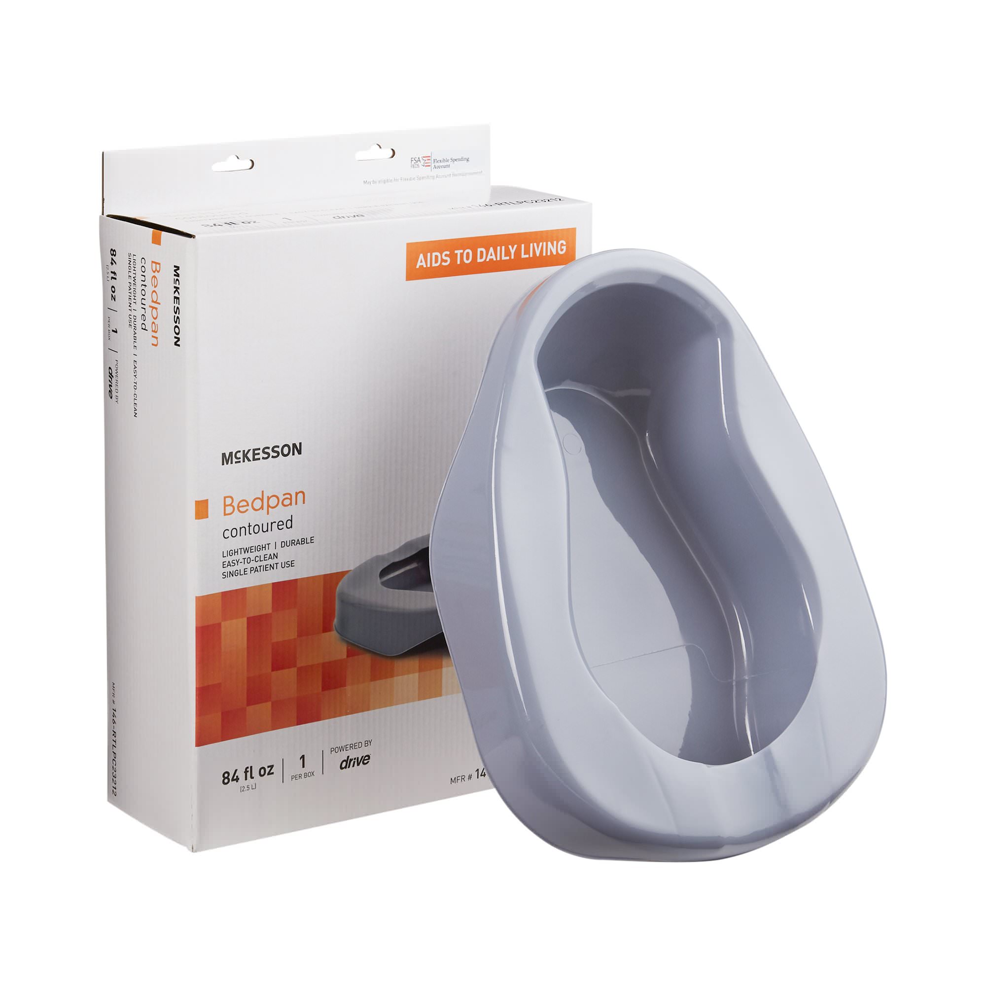 McKesson Contoured Bedpan Gray 16.25 L x 12 W x 4.25 H Inch Unisex Single Patient Use