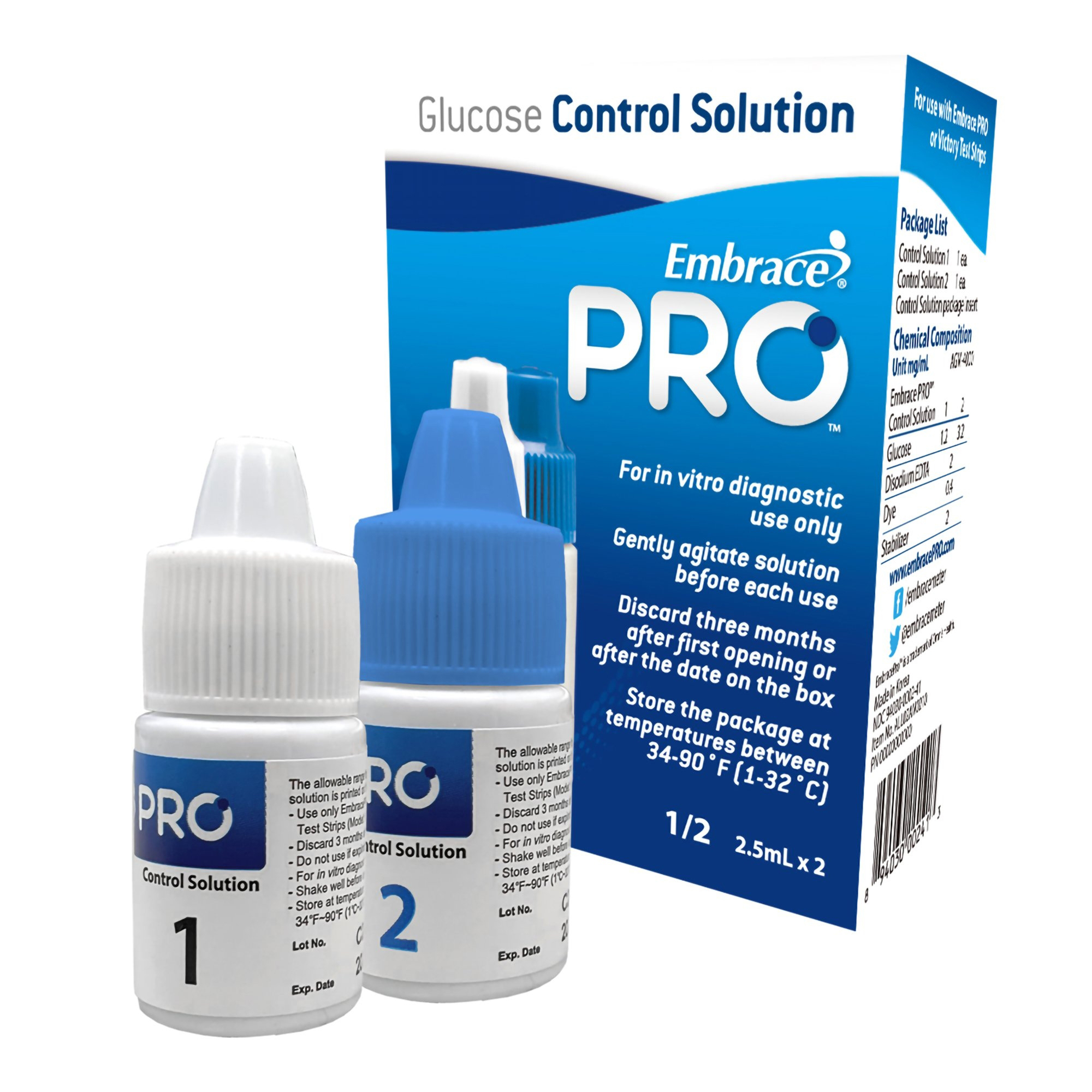 Embrace PRO Glucose Control Solution - Level 1 & 2, Box of 2