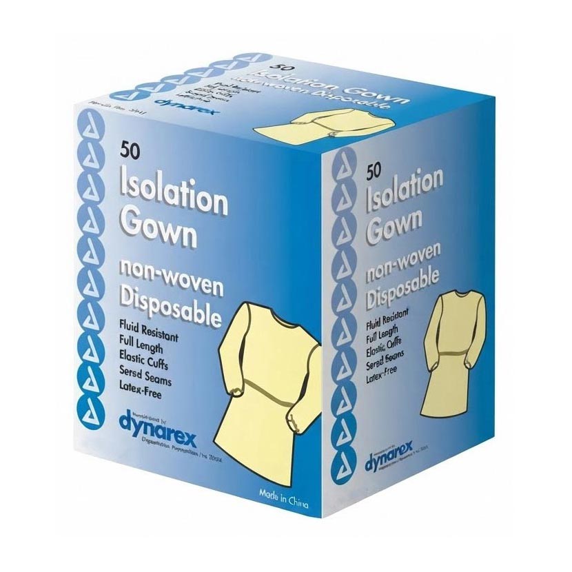 Dynarex 2141 Yellow Isolation Gown - Fluid Resistant Protection
