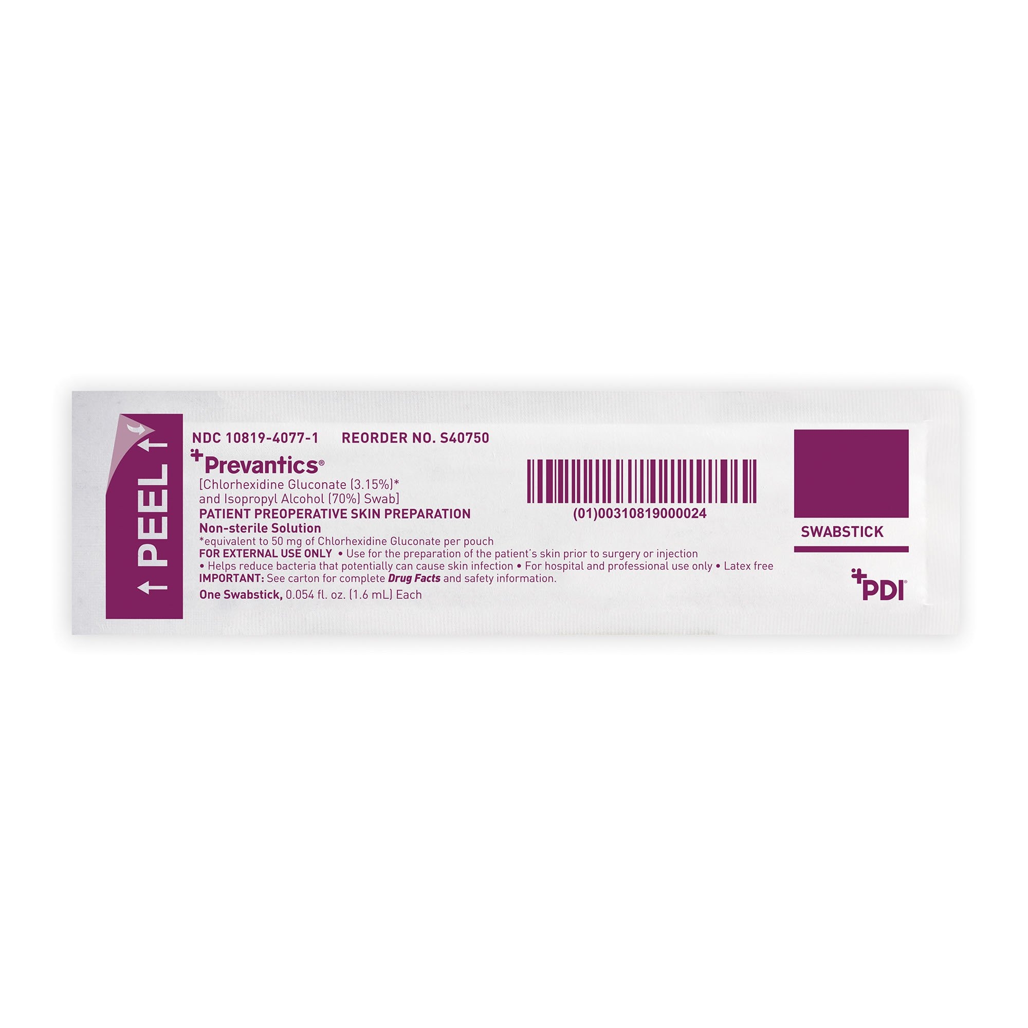 Prevantics Swabstick 1.6 mL - Antiseptic Skin Prep, 50 Box